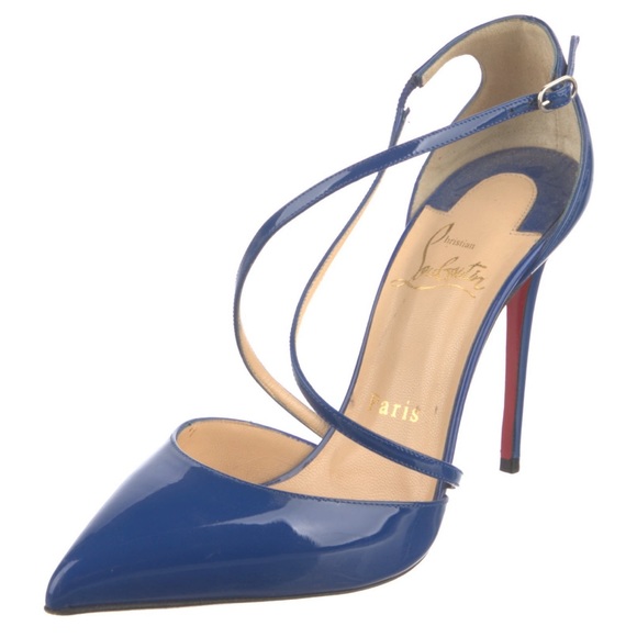 Christian Louboutin | Electric Blue Patent Leather Criss Cross Blake 100 Pumps - Picture 5 of 17